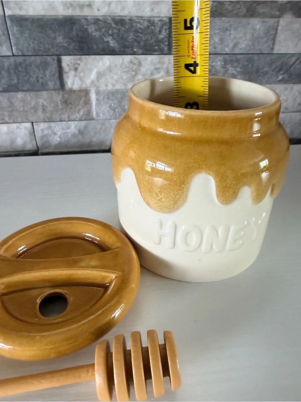 Vtg 1982 Teleflora Ceramic Honey Pot Jar With Lid & Dipper Handmade in Portugal